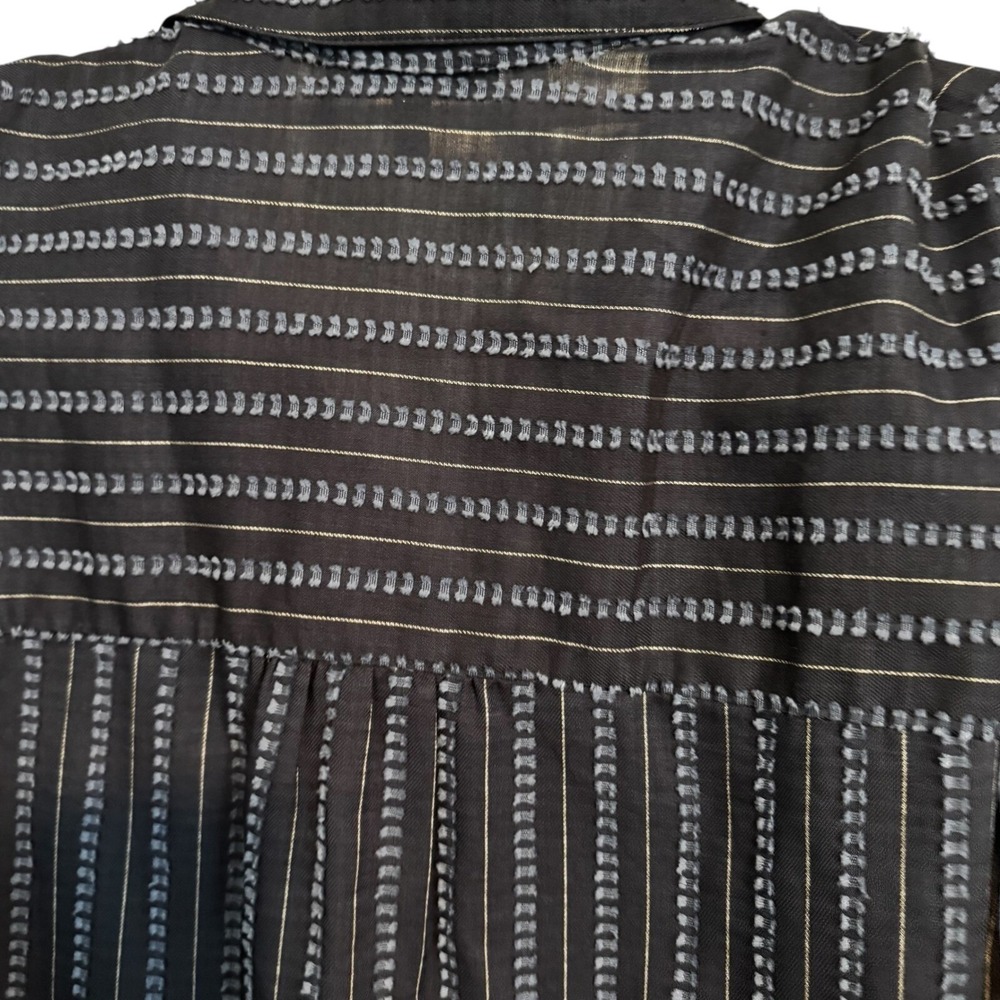 DREW Made in USA Navy Textured Stripe Blouse Size M Button Down Shirt - Picture 7 of 8